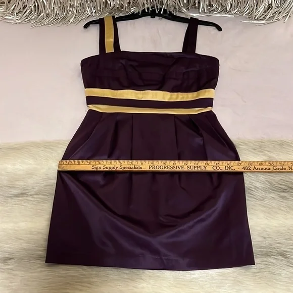MINUET Purple Gold S Sleeveless Short Formal Stretch Natural Waist Pencil Dress - Picture 13 of 17